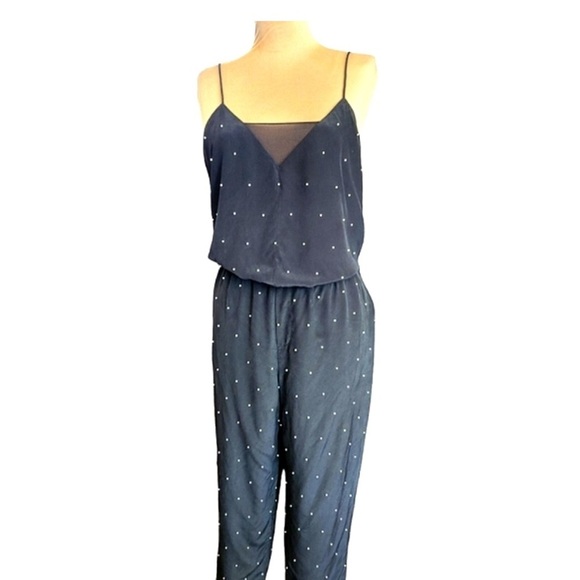 CLUB MONACO Lana hand beaded pearled silk jumpsuit with spaghetti straps size 00 - Picture 7 of 14